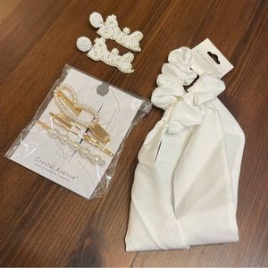 NWT Bridal accessories (hair tie, hair pins and “bride” earrings)